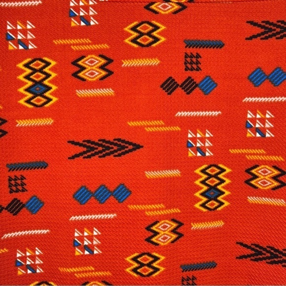 SMALL LULAROE RED ORANGE COLORFUL WESTERN SOUTHWESTERN PRINT STRETCH - Picture 8 of 10
